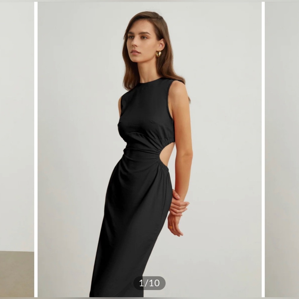 Black linen cut out dress